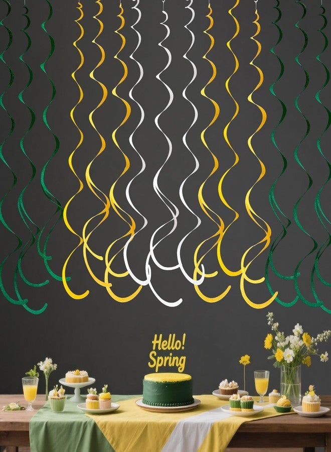 بينك بلوم 36 قطعة من زينة حلزونية معلقة باللون الأخضر والأصفر والأبيض، مصنوعة من اللباد، على شكل شرائط حلزونية، لتزيين الأسقف، وحفلات التخرج، وأعياد الميلاد، وحفلات الزفاف، والتقاعد، وحفلات استقبال المولود، وحفلات الربيع والصيف، وحفلات الحدائق. - Image 5